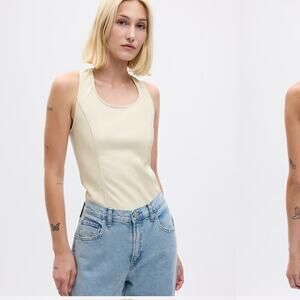 GAP vegan leather Women’s Sleeveless cream Scoop Bodysuit size large NWOT